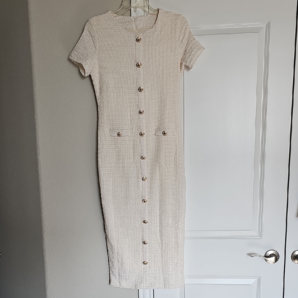 Elegant Cream Button-Down Dress